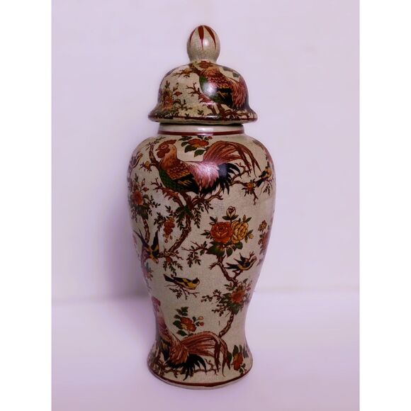 Vintage Mid Century Chinese Famille Rose Porcelain Ginger Jar or Temple Jar - Picture 5 of 11